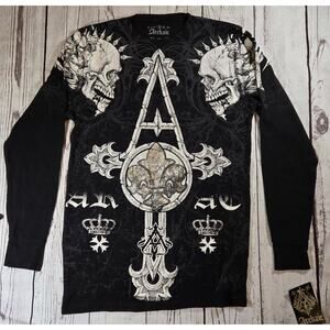 Archaic Affliction Shirt Mens XL Black/White LS Thermal Graphic Gothic Skull